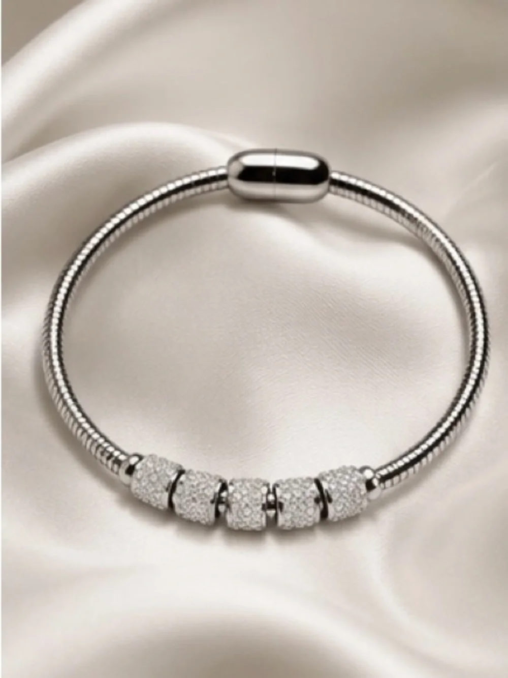 Modern Silver Crystal Accent Bangle Bracelet